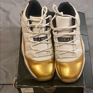 Jordan White and Gold 11 retro Sneakers. Big kids size 6.